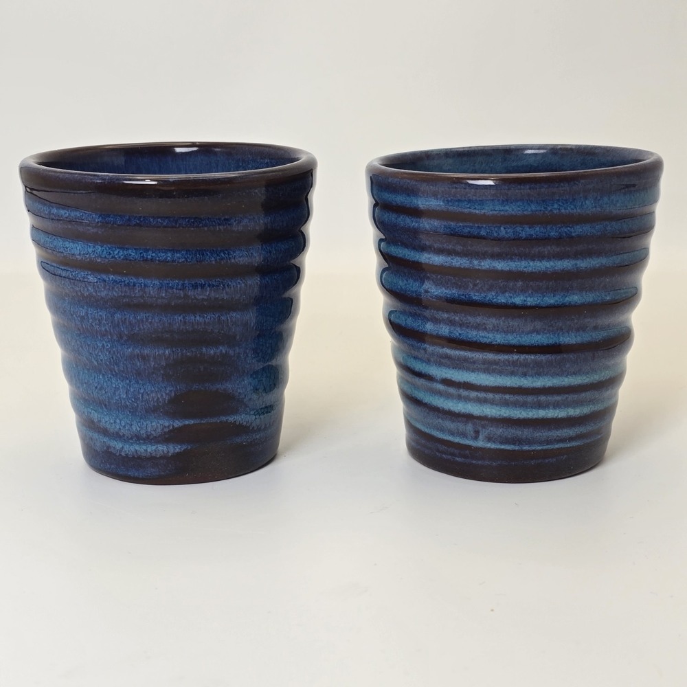 Rackliffe Pottery Blue Hill Maine Pair Signed Studio Pottery Blue Mugs - Picture 6 of 11